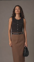 Brown Straight Midi Skirt