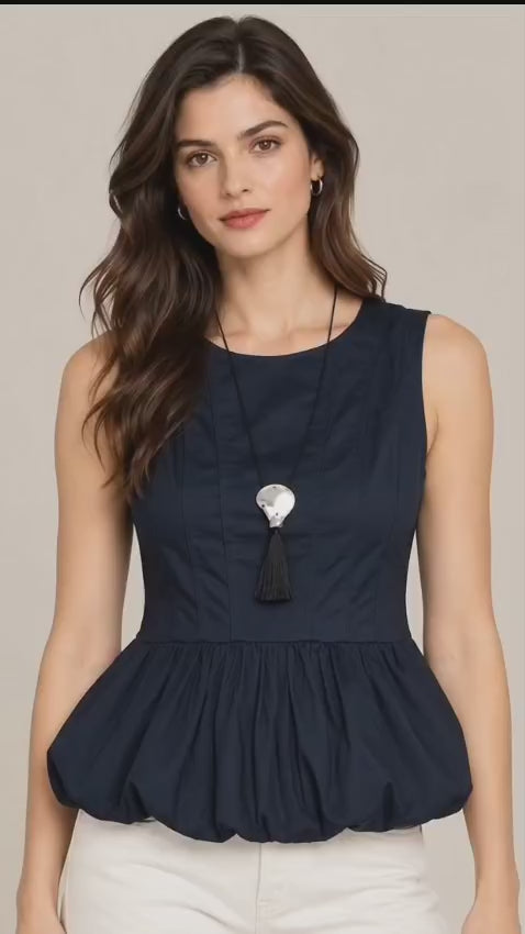 Women’s Navy Blue Cotton Peplum Top