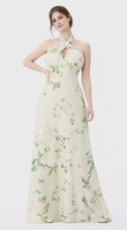 Floral Print Cross Halter Maxi Dress