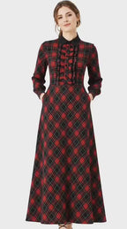 Ruffle Check Print Crepe Maxi Shirtdress