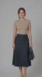 Panelled Denim A-Line Maxi Skirt