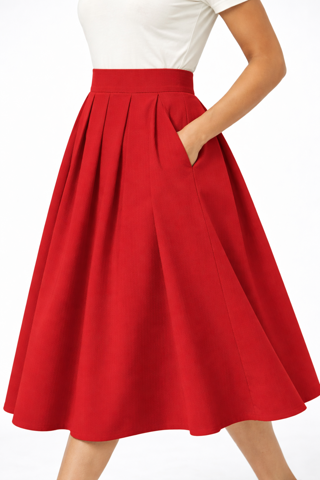 Pleated Cotton Poplin Midi Skirt