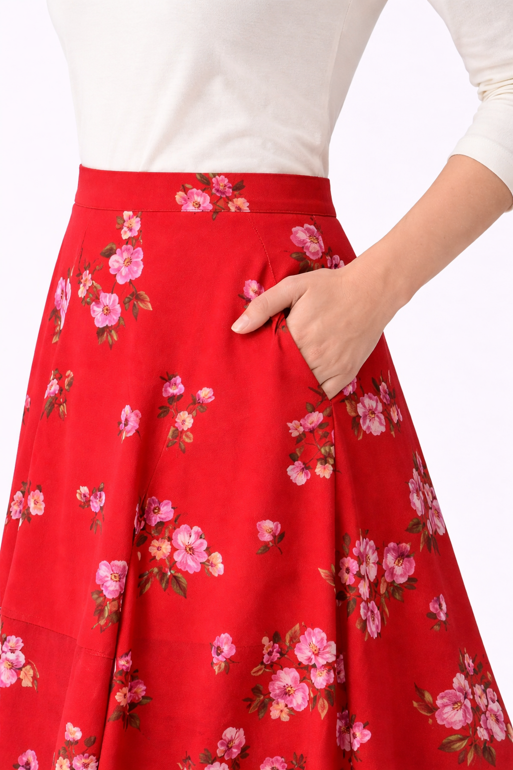 Asymmetric Flounce Hem Floral Print Georgette Skirt