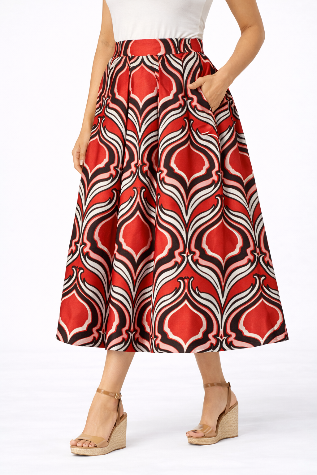 Graphic Tile Print Dupioni Maxi Skirt