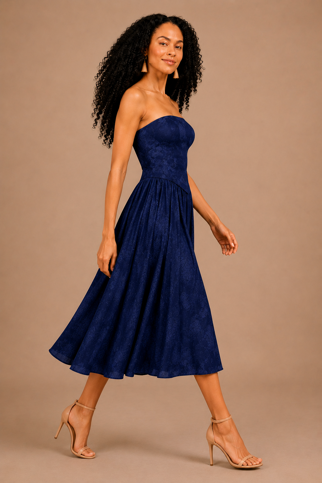 Strapless Burnout Floral Corset Midi Dress