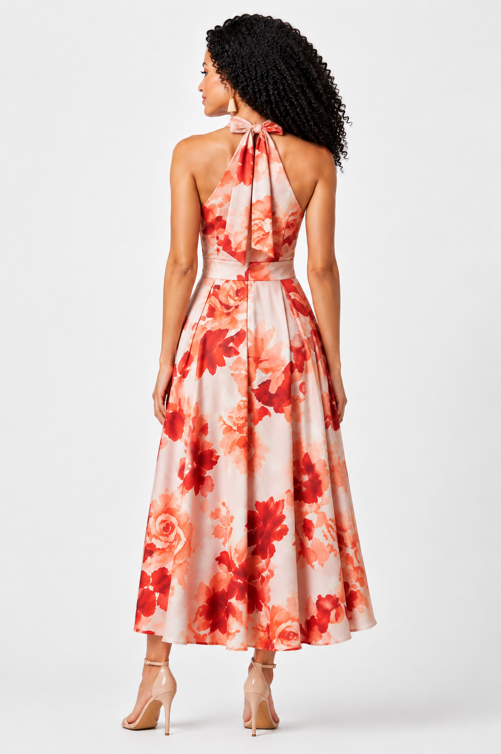 Rose Print Crepe Halter Dress