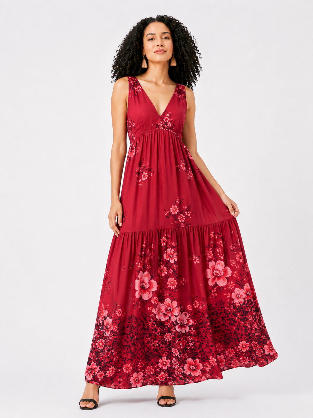 loral Print Georgette Empire Maxi Dress