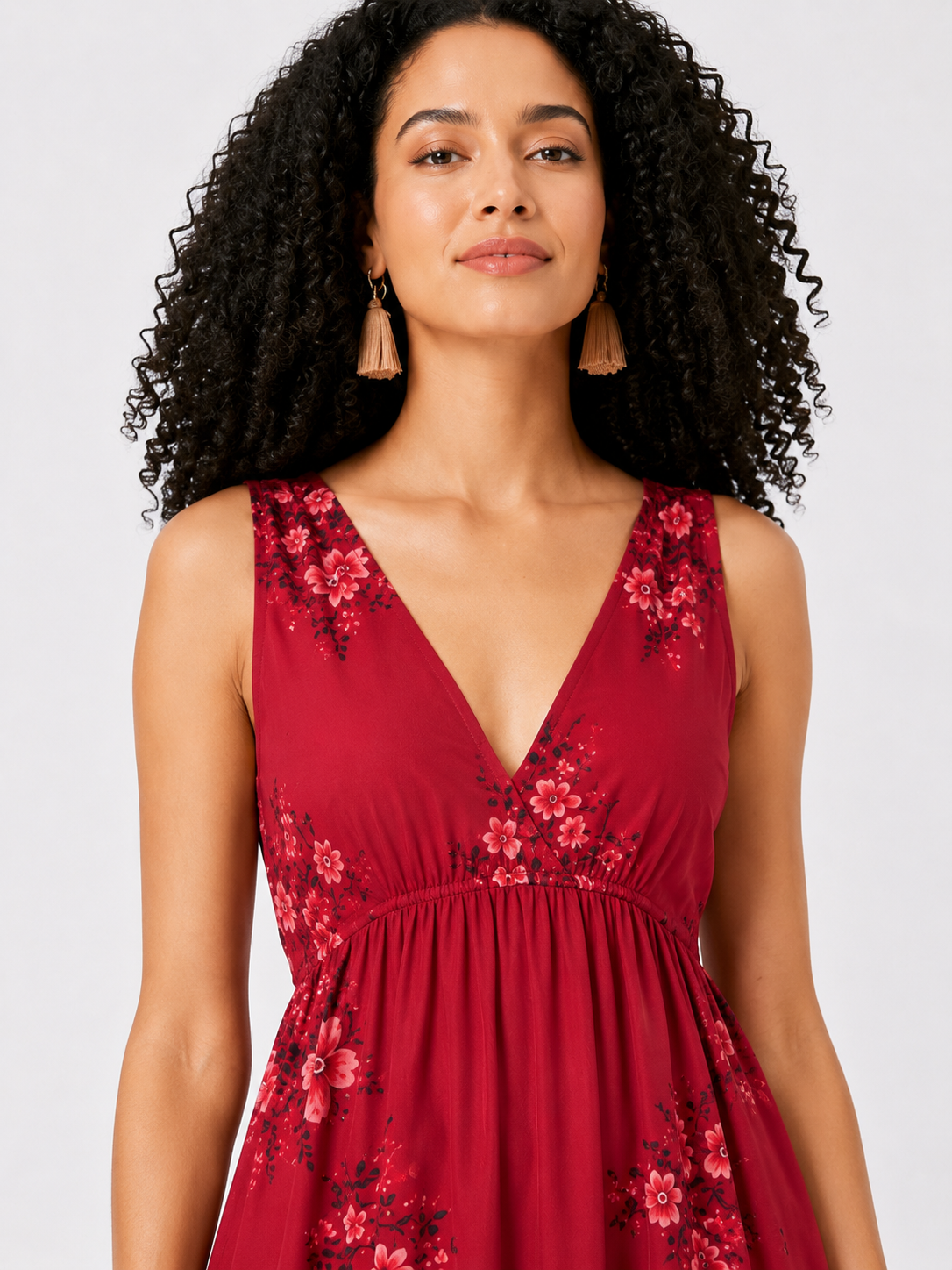 loral Print Georgette Empire Maxi Dress