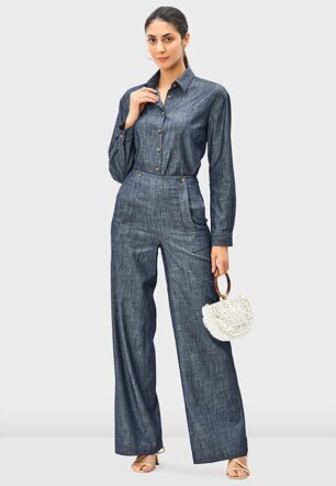 Cotton Chambray Wide Leg Pant - Nam's Ropa