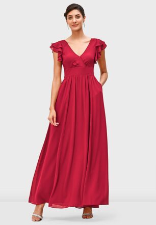 Flutter Sleeve Chiffon Surplice Empire Dress - Nam's Ropa