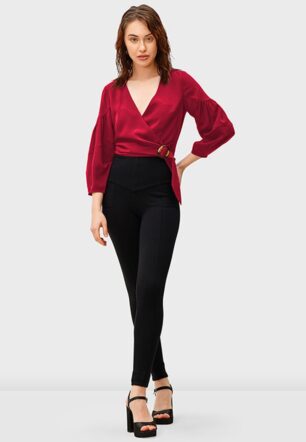 Ruched Sleeve Crepe Crop Wrap Top - Nam's Ropa