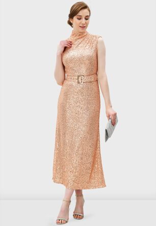 Sequin Mesh Belted A Line - Nam's Ropa