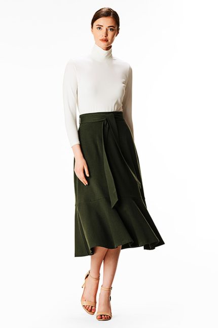 Ruffle Flounce Cotton Knit Skirt | High-Waist Midi Wrap Style