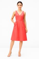 Banded Empire Dupioni A-Line Dress | Sleeveless V-Neck Wedding Guest Midi Dress