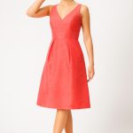 Banded Empire Dupioni A-Line Dress | Sleeveless V-Neck Wedding Guest Midi Dress