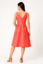 Banded Empire Dupioni A-Line Dress | Sleeveless V-Neck Wedding Guest Midi Dress