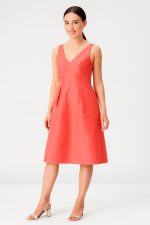 Banded Empire Dupioni A-Line Dress | Sleeveless V-Neck Wedding Guest Midi Dress