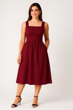 Banded Empire Cotton Jersey Dress | Square-Neck Sleeveless Midi Dress