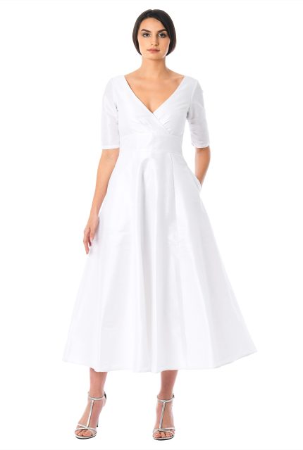 Surplice Dupioni Tea-Length Dress