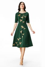 Bird Embroidery Cotton Jersey Dress