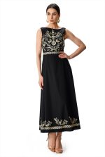 Floral Vine Embroidery Cotton Poplin Maxi Dress