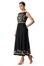 Floral Vine Embroidery Cotton Poplin Maxi Dress