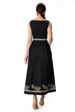 Floral Vine Embroidery Cotton Poplin Maxi Dress