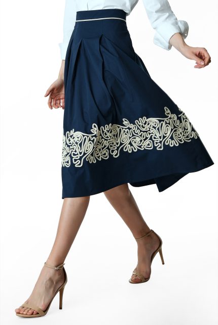 Cord Embroidery Cotton Poplin Full Skirt