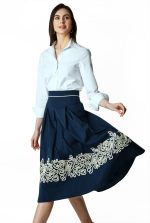 Cord Embroidery Cotton Poplin Full Skirt