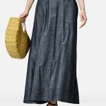 Trapunto Trim Cotton Chambray Skirt