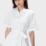 Lattice Trim Cotton Poplin Shirtdress