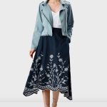 Floral Scallop High-Low Cotton Poplin Skirt