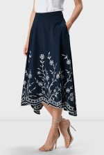 Floral Scallop High-Low Cotton Poplin Skirt