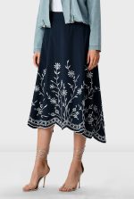 Floral Scallop High-Low Cotton Poplin Skirt
