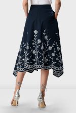 Floral Scallop High-Low Cotton Poplin Skirt