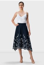 Floral Scallop High-Low Cotton Poplin Skirt