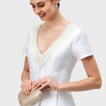 Pearl Bead Embroidery Dupioni Maxi Dress