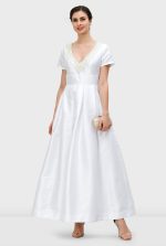 Pearl Bead Embroidery Dupioni Maxi Dress