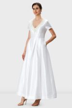 Pearl Bead Embroidery Dupioni Maxi Dress