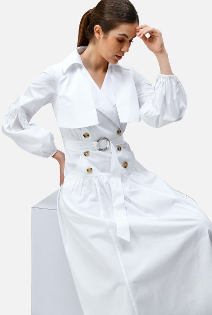 Drop Waist Cotton Poplin Trench Dress