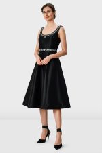 Floral Embroidery Dupioni A-Line Dress