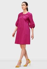 Bow-Tie Front Cotton Poplin Shift Dress | Short-Sleeve Mini Dress in Crisp Poplin