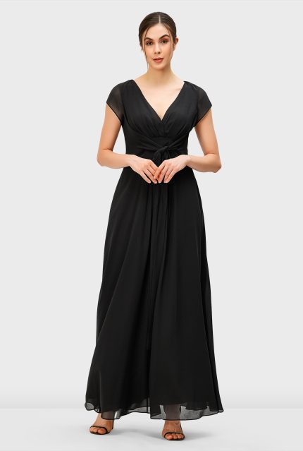 Tie Waist Chiffon Empire Maxi Dress