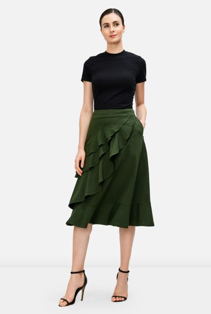 Ruffle Flounce Cotton Jersey Skirt