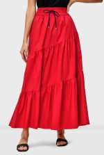 Asymmetric Tier Cotton Poplin Maxi Skirt