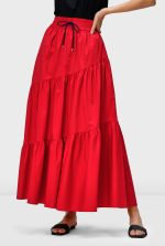 Asymmetric Tier Cotton Poplin Maxi Skirt