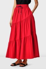 Asymmetric Tier Cotton Poplin Maxi Skirt