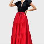 Asymmetric Tier Cotton Poplin Maxi Skirt