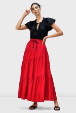 Asymmetric Tier Cotton Poplin Maxi Skirt