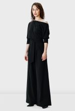 Asymmetric Shoulder Cotton Jersey Palazzo Jumpsuit | Wide-Leg Soft-Drape One-Piece